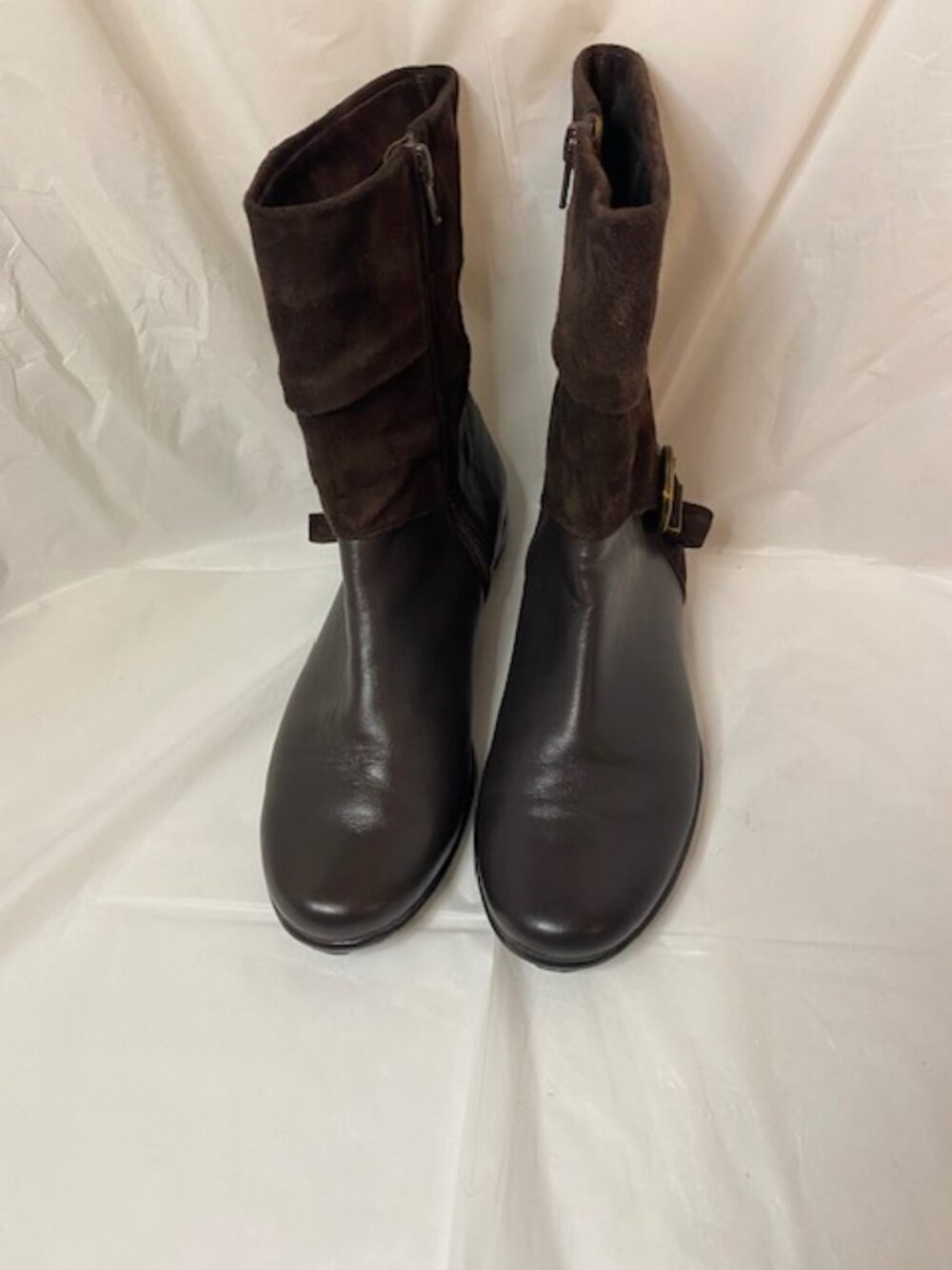 Vaneli Sport Brown Leather & Suede Mid-Calf Buckle Boots - Size 8M